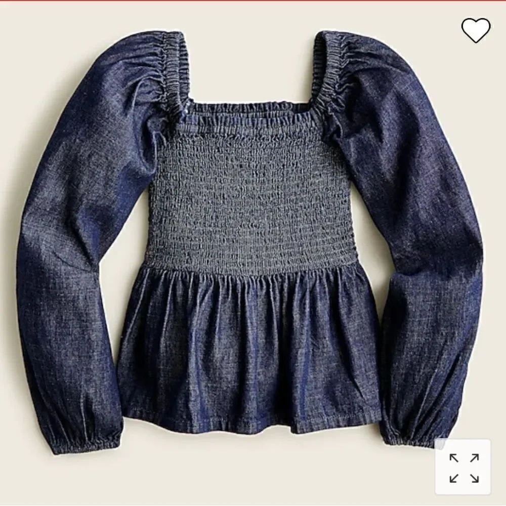 J Crew Puff Sleeve Chambray Smocked Top NWT